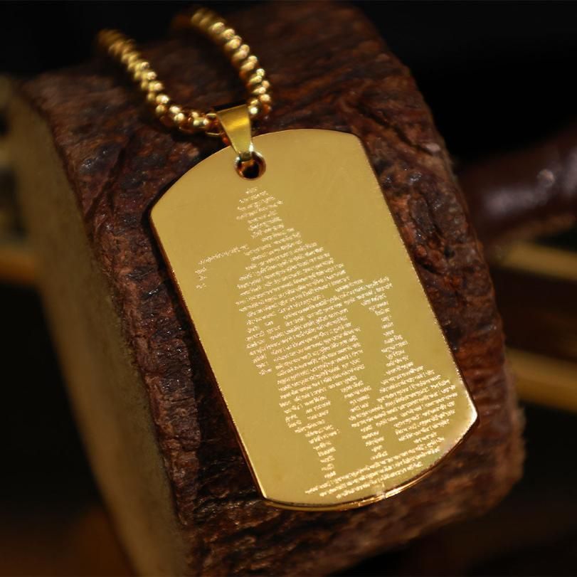 RudraPrana™ Hanuman Chalisa Engraved Divine Protection Pendant showcasing detailed micro-engraving of Lord Hanuman.