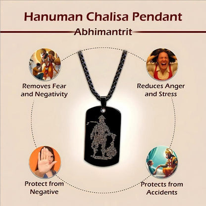 RudraPrana™ Hanuman Chalisa Engraved Divine Protection Pendant showcasing spiritual benefits of protection and positivity.