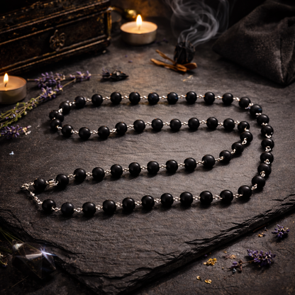 RudraPrana™ Karungali Silver Capping Mala – 8MM