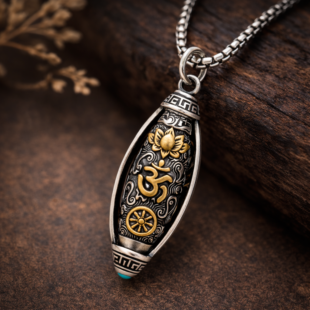 RudraPrana™ Om Engraved Spiritual Protection Pendant Necklace