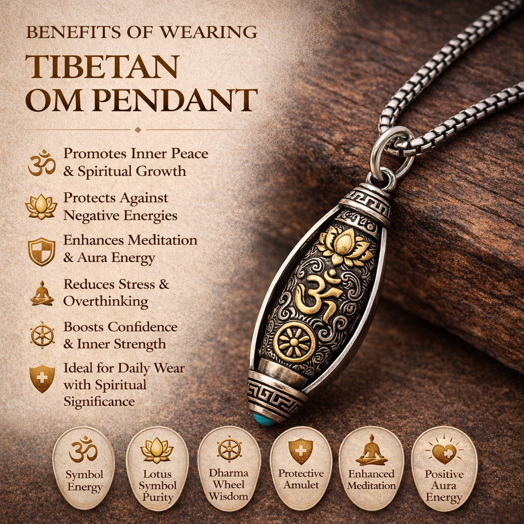 RudraPrana™ Om Engraved Spiritual Protection Pendant Necklace benefits including inner peace, meditation, and protection.