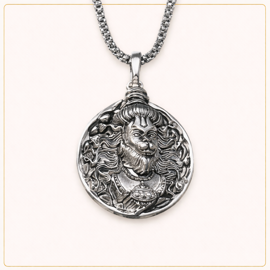 RudraPrana™ Mahadev Divine Protection Pendant Necklace featuring embossed image of Lord Shiva.