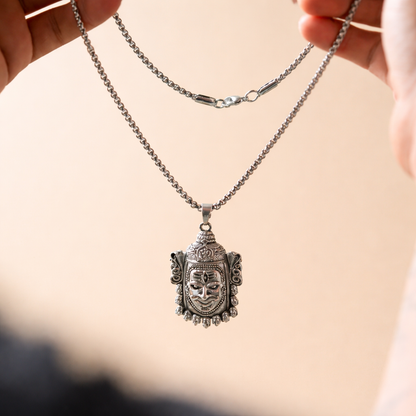 RudraPrana™ Panchmukhi Hanuman Divine Strength Pendant Necklace showcasing intricate design and spiritual symbolism.