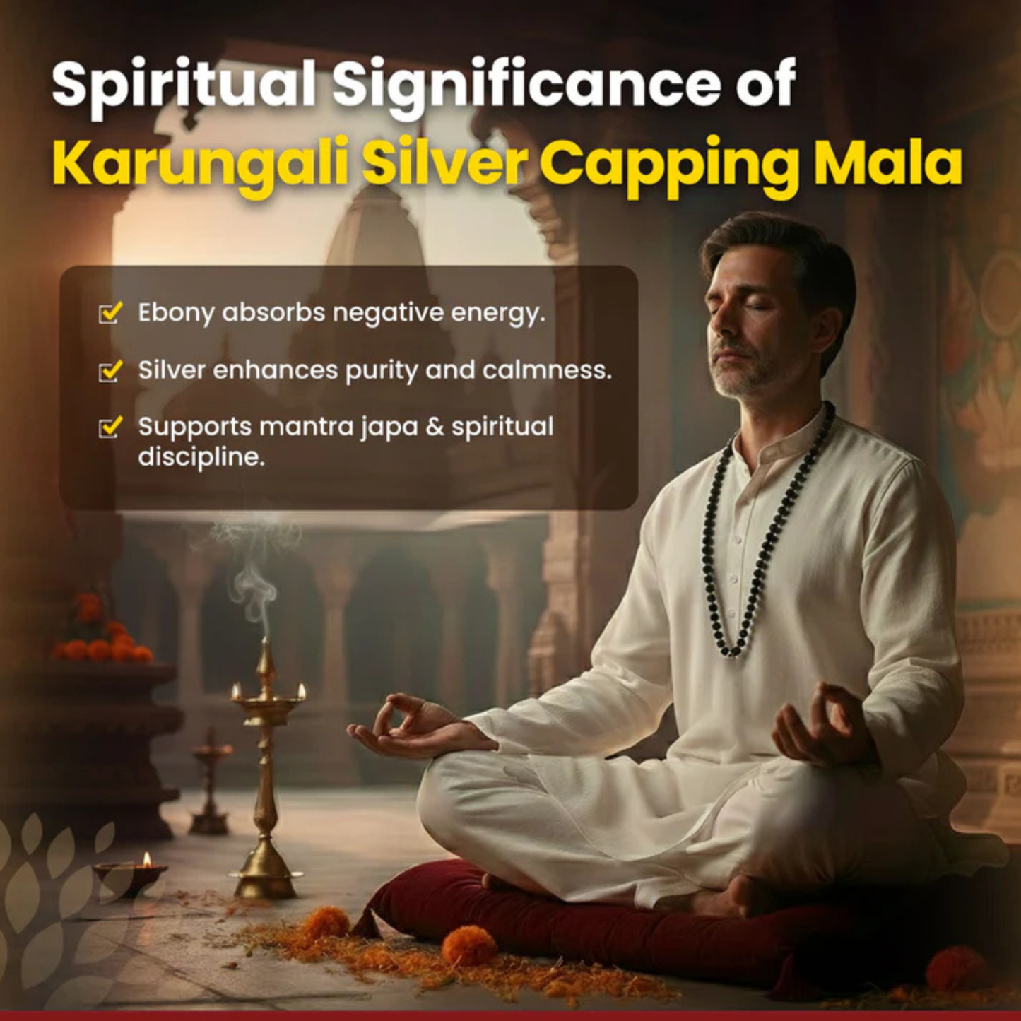 RudraPrana™ Karungali Silver Capping Mala – 8MM