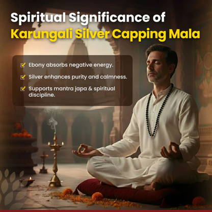 RudraPrana™ Karungali Silver Capping Mala – 8MM