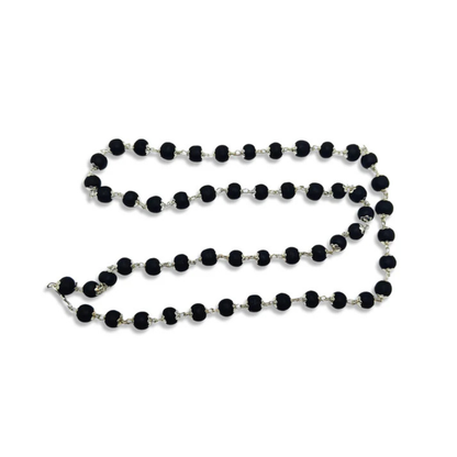 RudraPrana™ Karungali Silver Capping Mala – 8MM