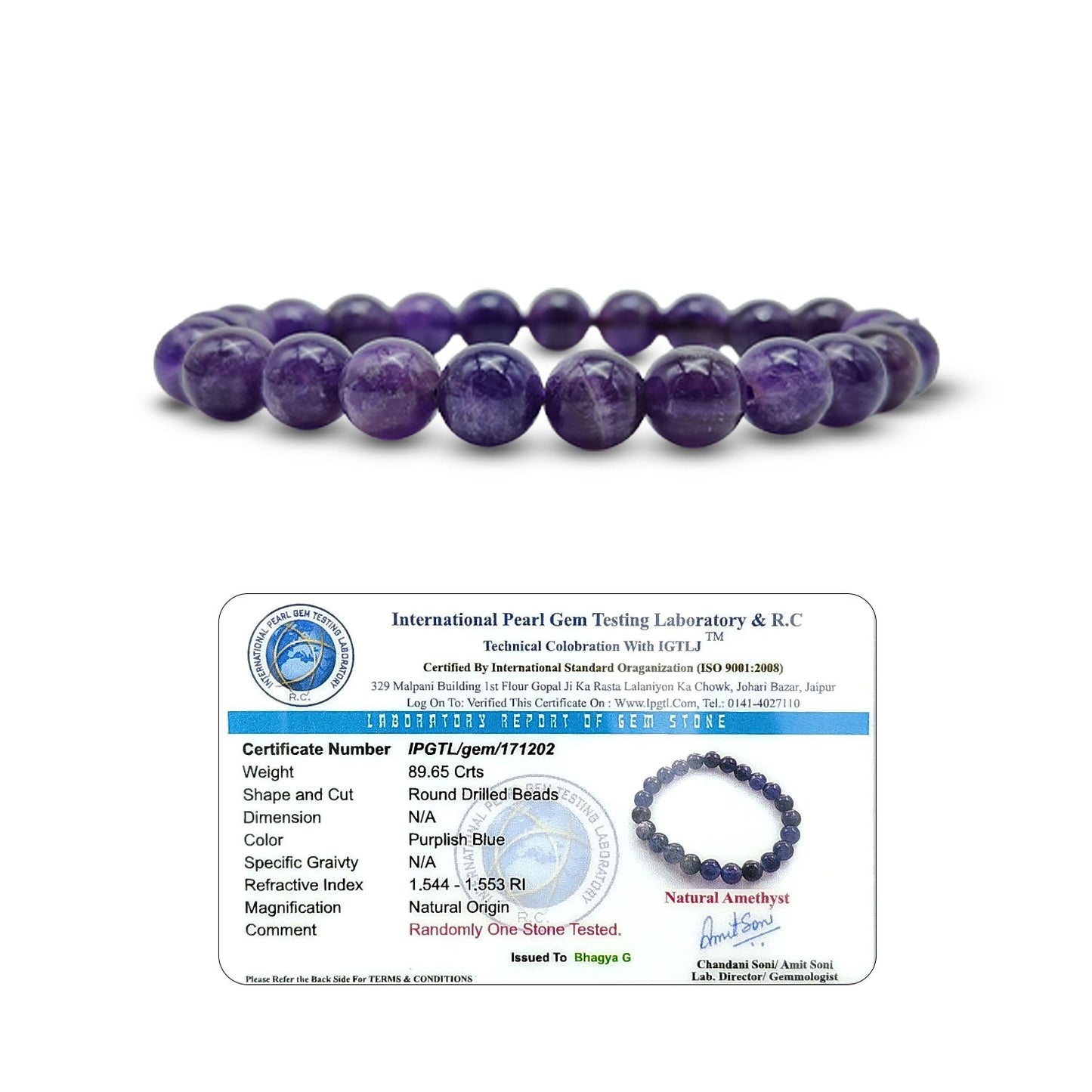 RudraPrana™ Amethyst AAA Meditation & Concentration Bracelet (8 MM)