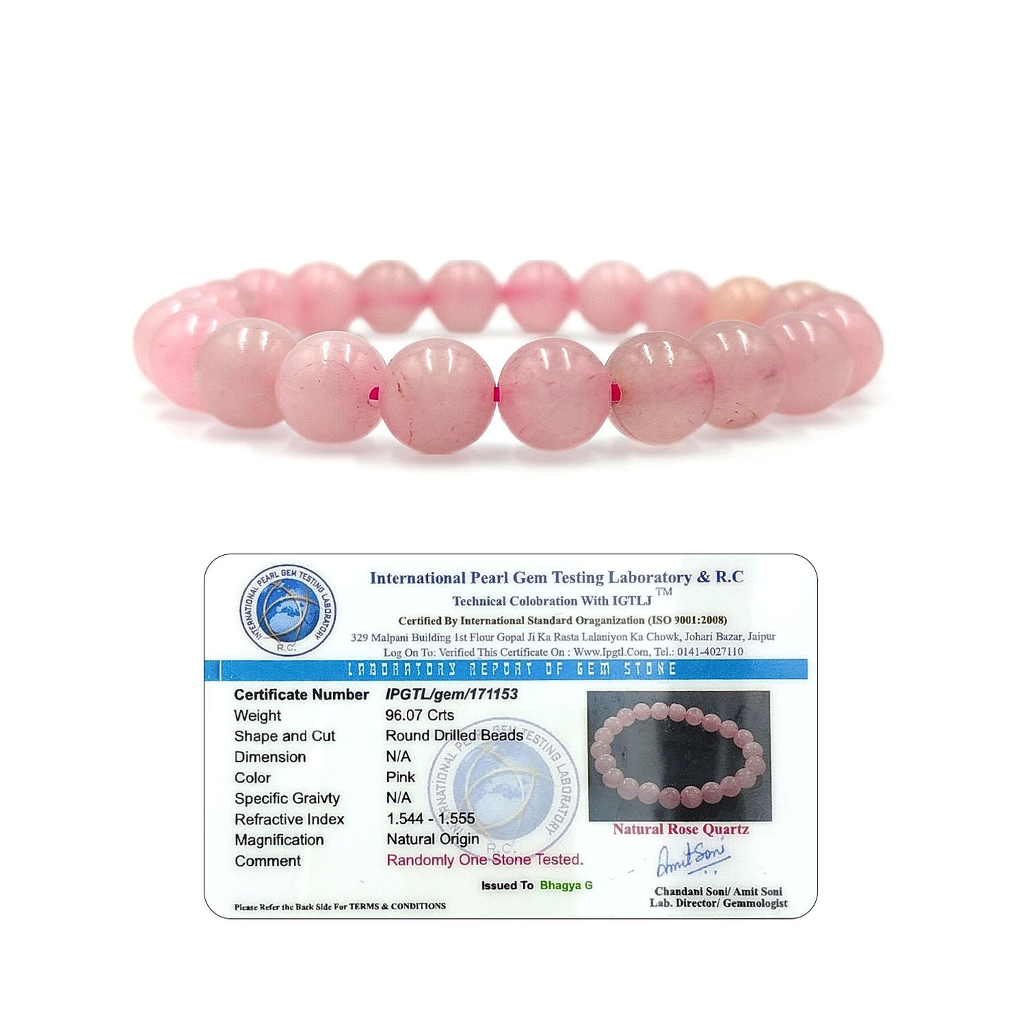 RudraPrana™ Rose Quartz Bracelet for Unconditional Love (8MM Beads)