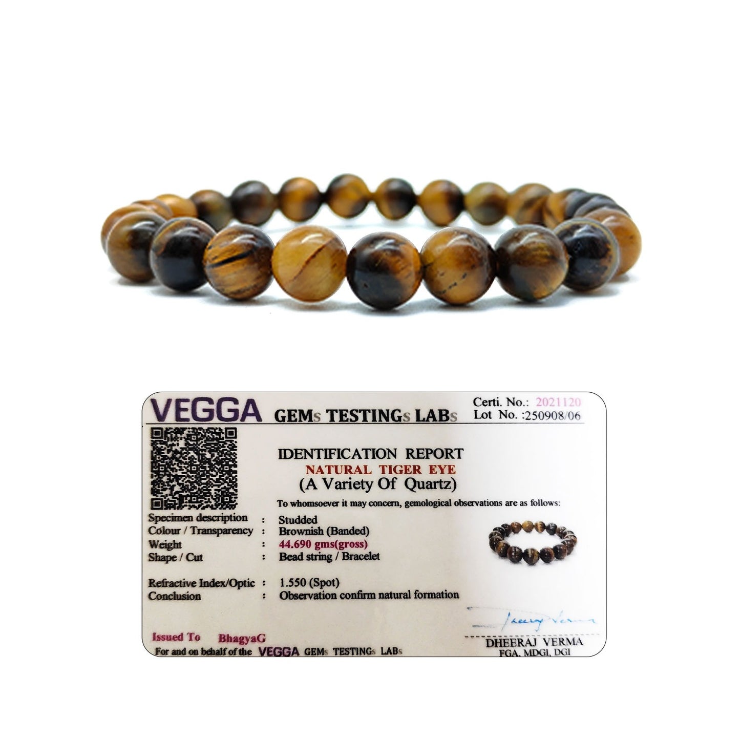 RudraPrana™ Tiger Eye Willpower & Protection Bracelet (8 MM)