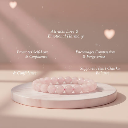 RudraPrana™ Rose Quartz Bracelet for Unconditional Love (8MM Beads)